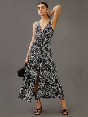 By Anthropologie V-Neck Ruched Front Maxi Dress
